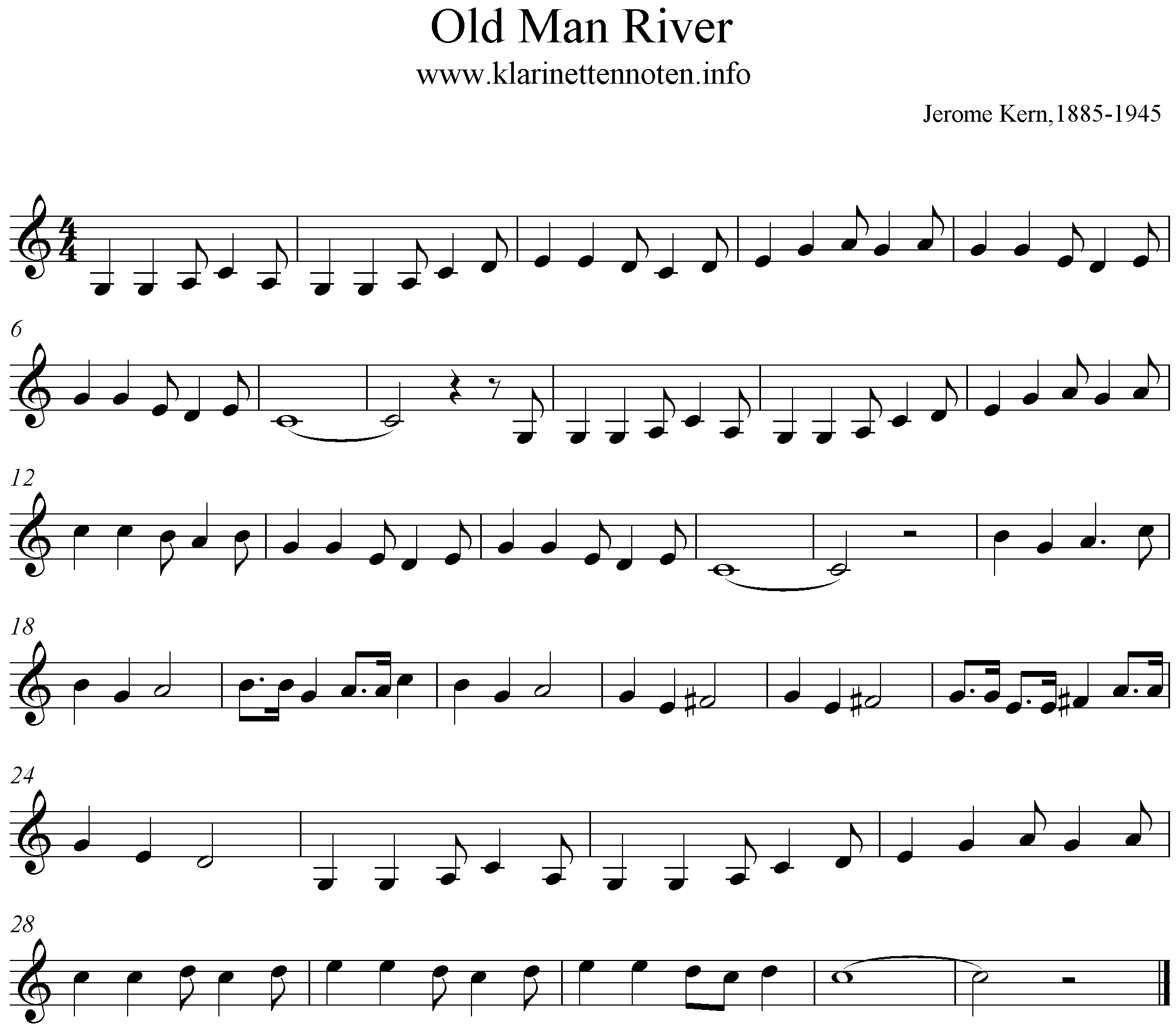 freesheetmusic C-Major, Ol man river, Clarinet